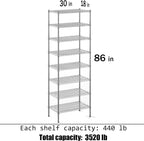 18" Deep x 30" Wide x 86" Height Wire Shelving Kit | 8-Tier | NSF Commercial Storage Rack Unit