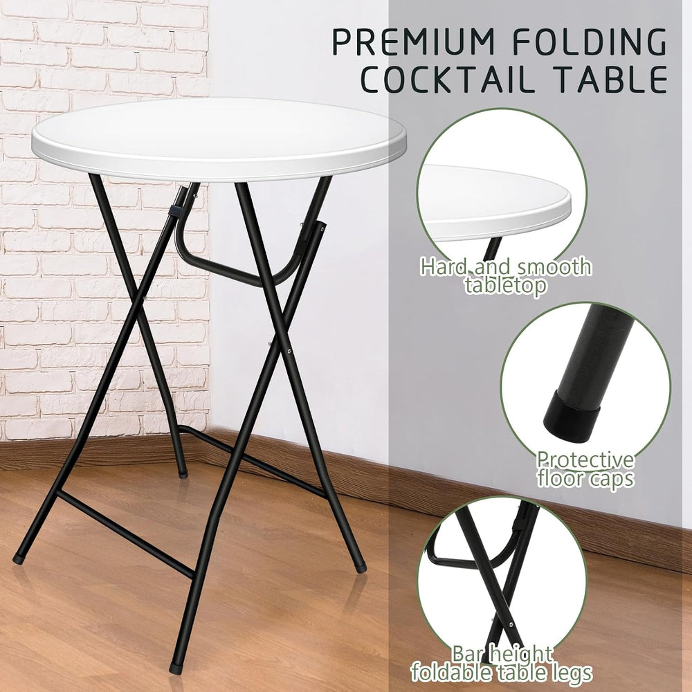 Wenqik 4 Pcs 32'' High Top Cocktail Table White Round Bar Height Fold...