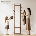 Yoobure Solid Wood Coat Rack Freestanding - Rolling Clothes Rack with 8 Hooks & Shelves, Small Clothing Rack with Wheels, Heavy Duty Clothing Racks for Hanging Clothes, Portable Hall Tree for Entryway