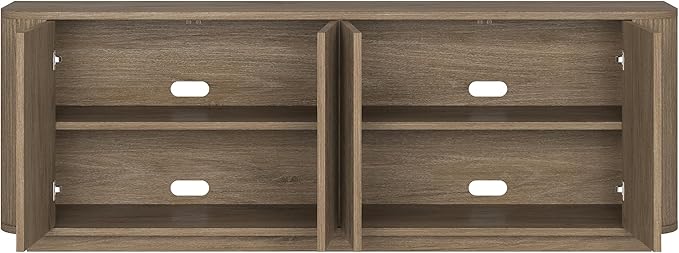 Henn&Hart Fluted TV Stand for TVs up to 75" with 2 Storage Cabinets with an Adjustable Shelf for Living Room, Family Room, or Office, Weathered Gray