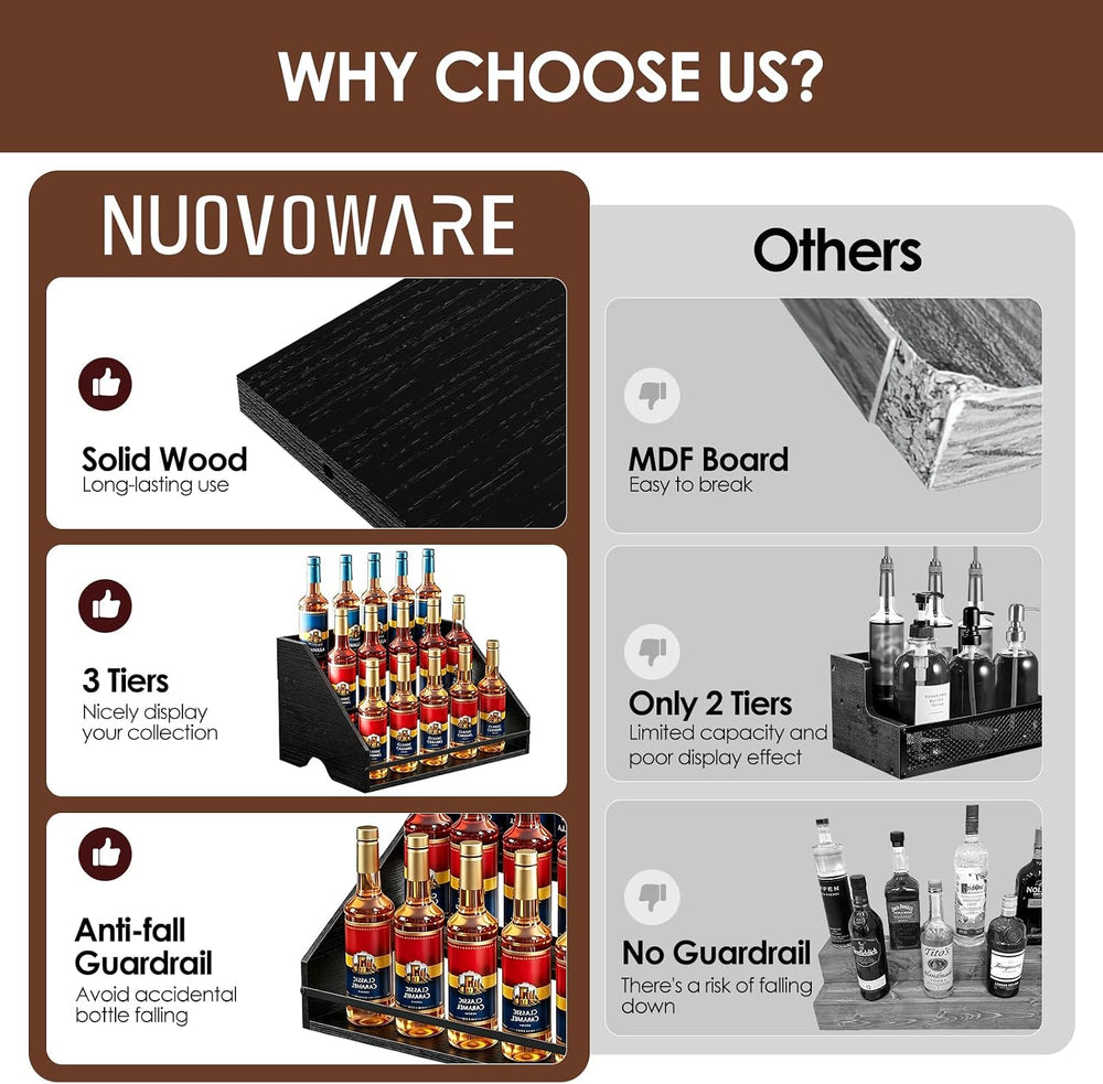 Nuovoware Coffee Syrup Rack, 3-Tier, Black | Hold 15 Bottles, Coffee Syrup Or...