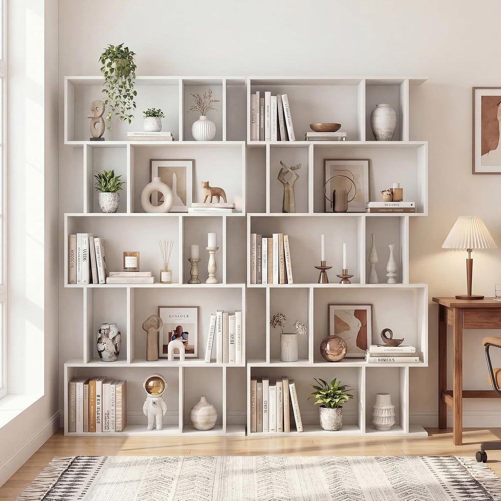 5-Tier Geometric Bookshelf w/Anti-tip Kit & 5 Closed-Back Cubbies