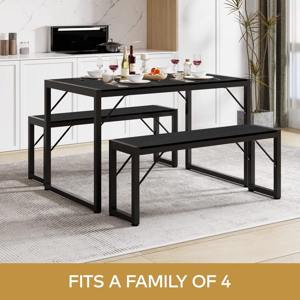 Gizoon 45.5" Dining Table Set for 4, Kitchen Table with 2 Benches Black ...