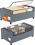 Webetop 12 inch Under the Bed Storage Bins with Clear Lid, Under Bed Storage Containers with Wheels for Underneath Small Spaces Dorms, Blankets (2 Pack, Grey, 30.7"x17.3"x12")