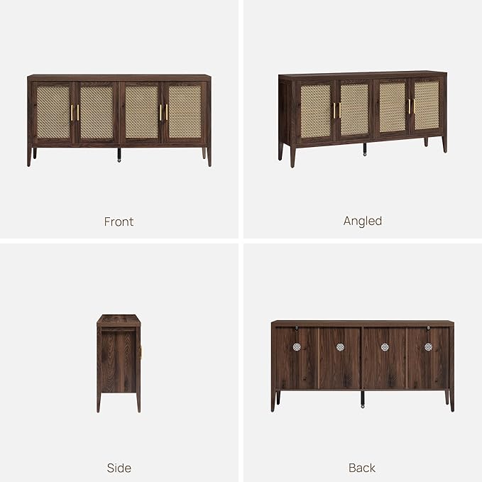 SICOTAS TV Stands for Living Room-Entertainment Center with Storage for Bedroom-Mid Century Modern Television Stands with 4 Doors 59" Media Console TV Cabinet Credenza for 45 50 55 60 65 Inch TVs