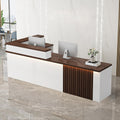 Receptionist Desk with LED Light，Wooden Salon Checkout Counter with Storage Drawer & Keyboard Tray Modern L-Shaped Reception Desk for Barbershop Office Company Store