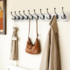IBosins 34'' Coat Rack Wall Mount with 10 Tri-Hooks, Heavy Duty, Vintage White Color Wood Coat Hanger, Rustic Coat Hooks Rail for Entryway Living Room Coat Scarf Bag Towel Hat