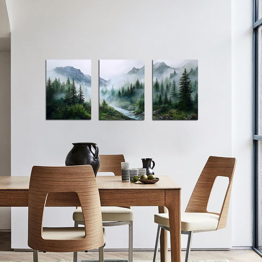 Trogonup Misty Forest Wall Art for Bathroom Green Mountain Landscape Canvas P...