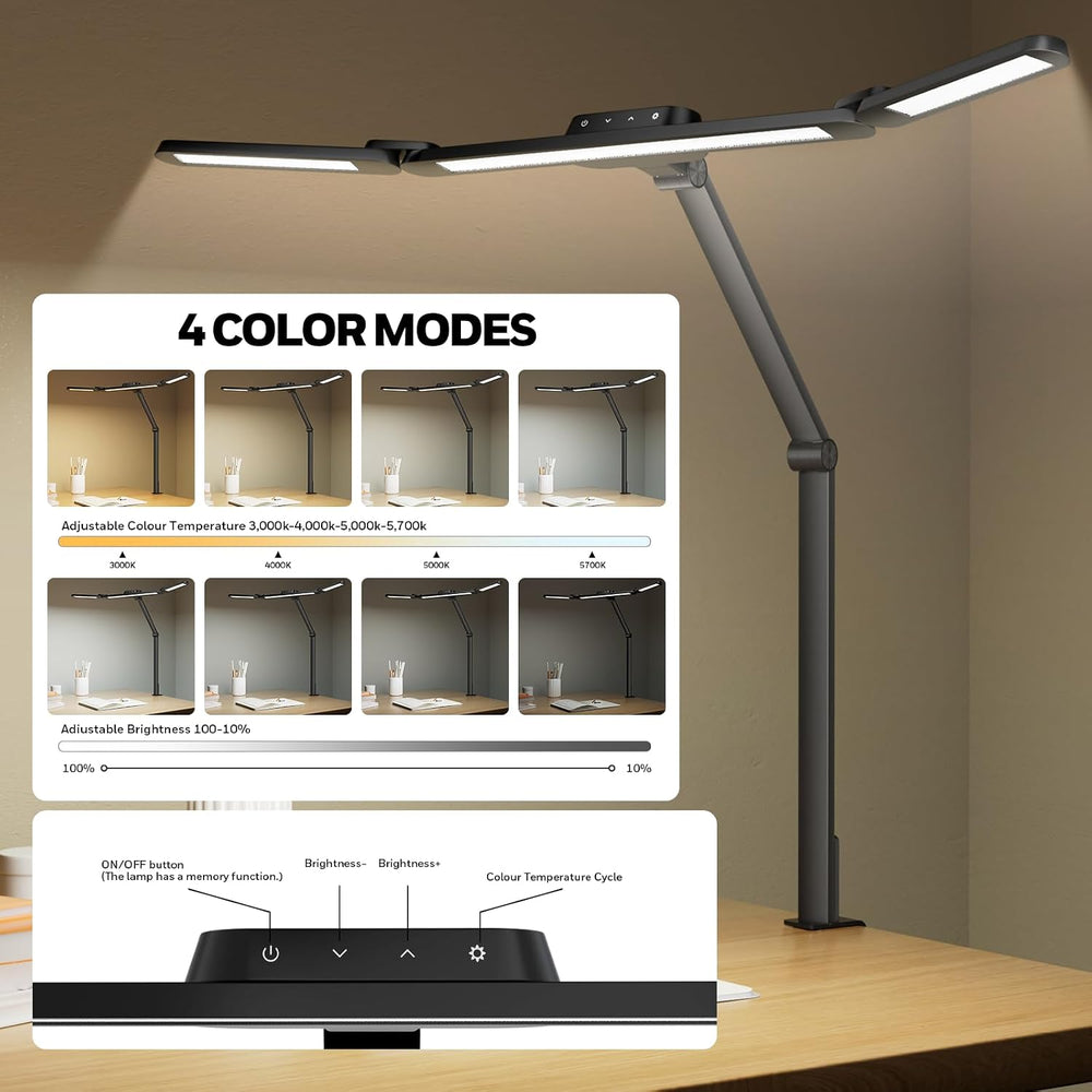 Honeywell Wide Desk Lamp with Clamp for Dual Monitors, 22W Full-Spectrum Eye-...