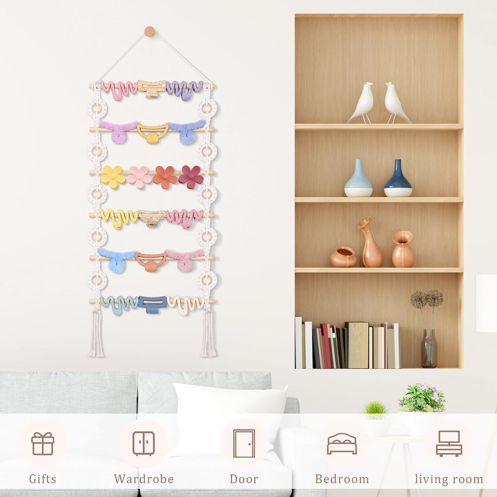 SNOWSTAR Macrame Hair Claw Clip Organizer,Hanging Hair Clip Holder and Storage for Women Girls,Claw Clip Hanger Home Decor for Wall,Door,Closet