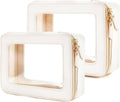 Aveniee Clear Makeup Bag Organizer Set,Portable Travel Toiletry Case for Women, Vegan Leather Cosmetic Pouch Car Bag for Essentials 2pcs,Middle & Large,Beige