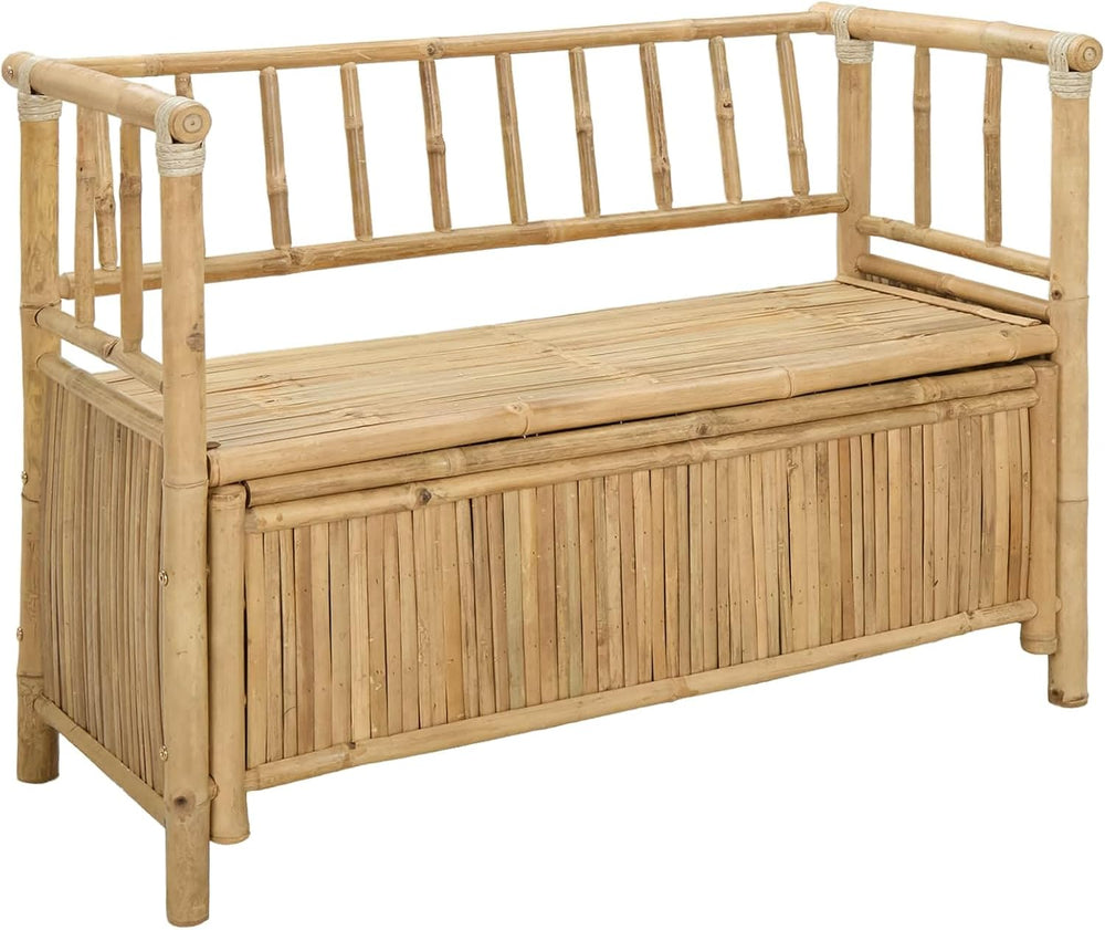 Garden Storage Bench 110 x 47 x 80 cm Bamboo Natural | Post Leg Design, Indoo...
