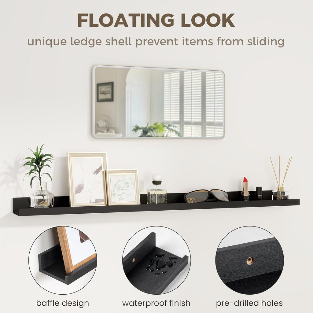 Axeman Black Floating Shelves 16 Inch | Picture Ledge Shelf Set of 2 | Rustic Picture Shelf for Wall with Ledge | Black Wall Shelves with Lip | Photo Ledges