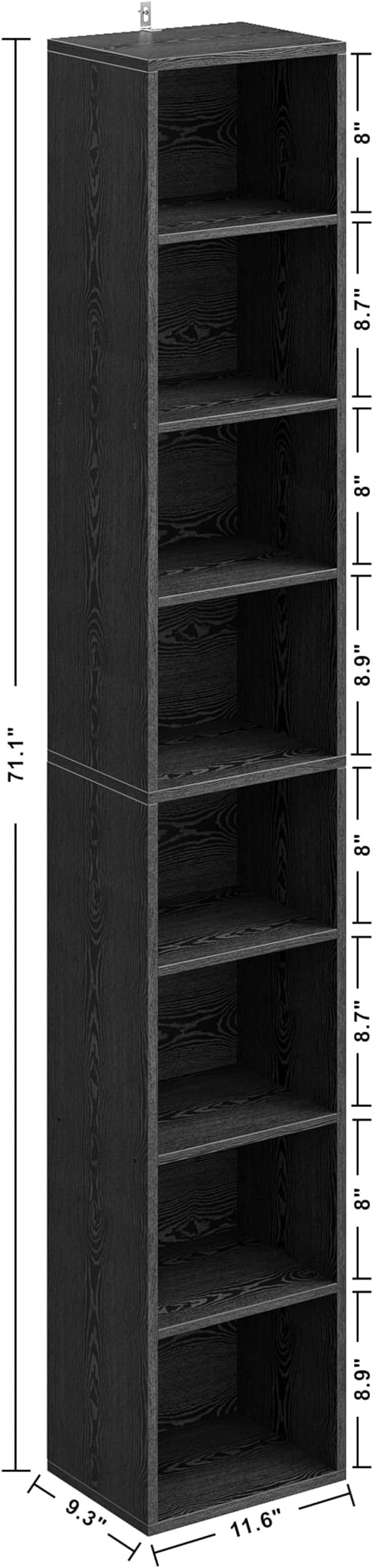 IRONCK Tall Narrow Bookshelf 8 Tiers, Compact Corner Bookcase, Easy to Match ...