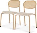 COSVALVE Boho Dining Chairs Set of 2, Upholstered Cane Dining Chair with Rattan Back Metal Legs, for Dinner Living Room Reception