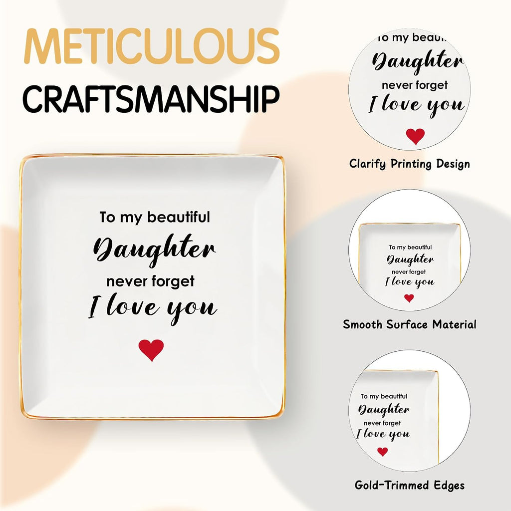 Aelciyue Gifts for Daughter Christmas - Birthday Mothers Valentines Day Inspirational Going Away Long Distance Gifts for Daughter from Mom Dad Daughters Adult Ceramic Jewelry Dish Trinket Dish
