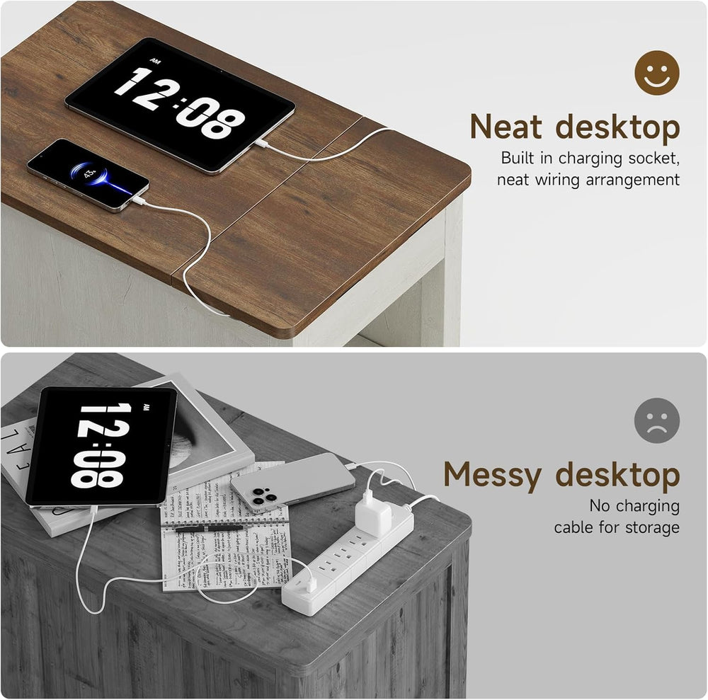 ONBRILL End Table with Charging Station, Narrow Side Table for Living Room, F...