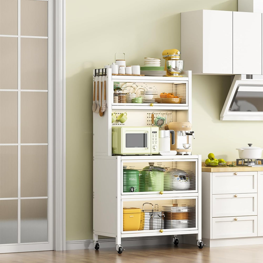 Heavy-Duty Kitchen Storage Cabinet on Wheels, Vertical Bakers Rack Organizer ...