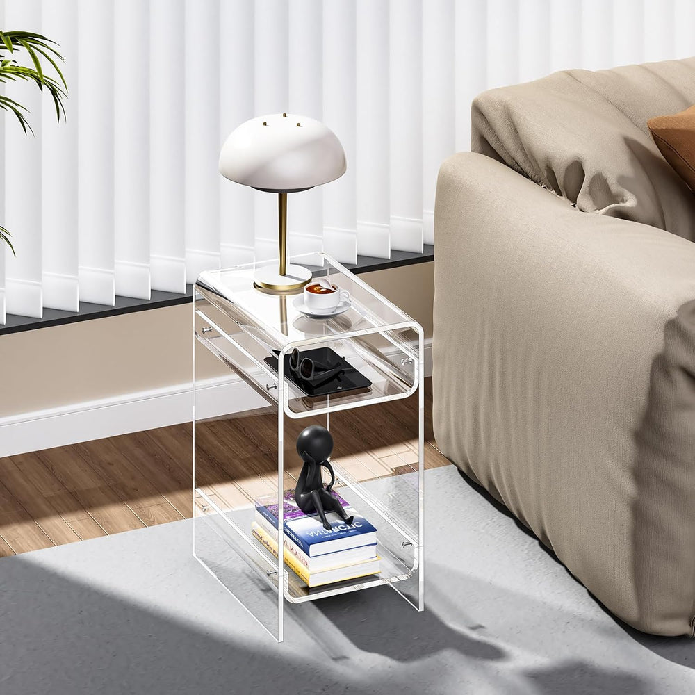 Clear Acrylic Side Table, Narrow Nightstand Bedside Table for Bedroom, Skinny...