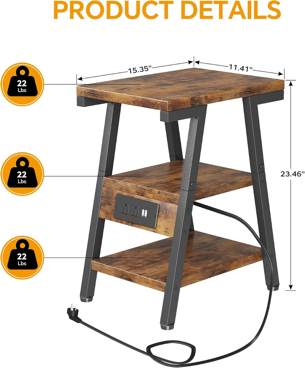 SIde Table with Charging Station, Small End Tables with Lucky 7 Metal Shape, ...