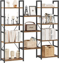 NUMENN Triple Column 4 Tier Bookshelf, Bookcase with 11 Open Display Shelves, Adjustable Rustic Industrial Style Book Shelves, Modern Bookshelves for Bedroom, Living Room and Home Office, Vintage