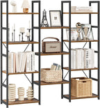 NUMENN Triple Column 4 Tier Bookshelf, Bookcase with 11 Open Display Shelves, Adjustable Rustic Industrial Style Book Shelves, Modern Bookshelves for Bedroom, Living Room and Home Office, Vintage