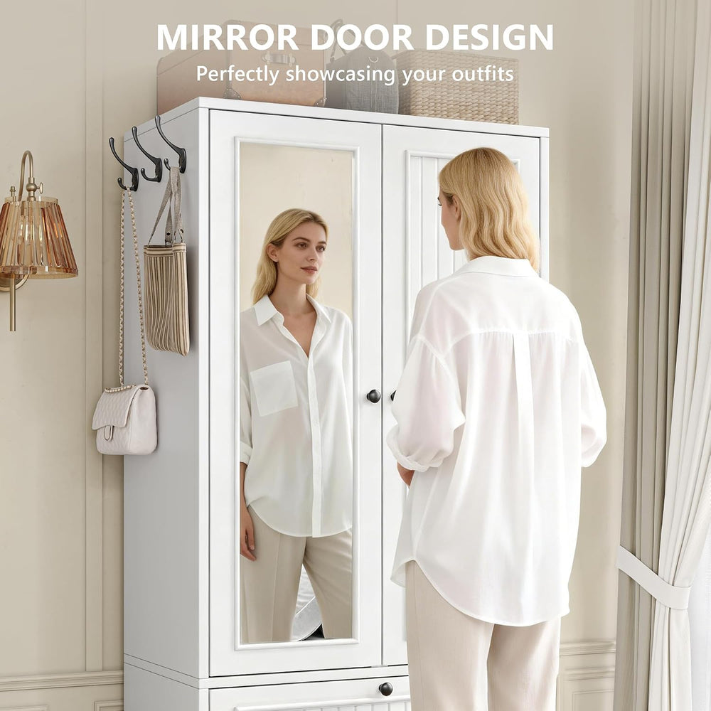 Feonase Armoire Wardrobe Cabinet with Mirror and Drawer, 70" 2-Door Wood...