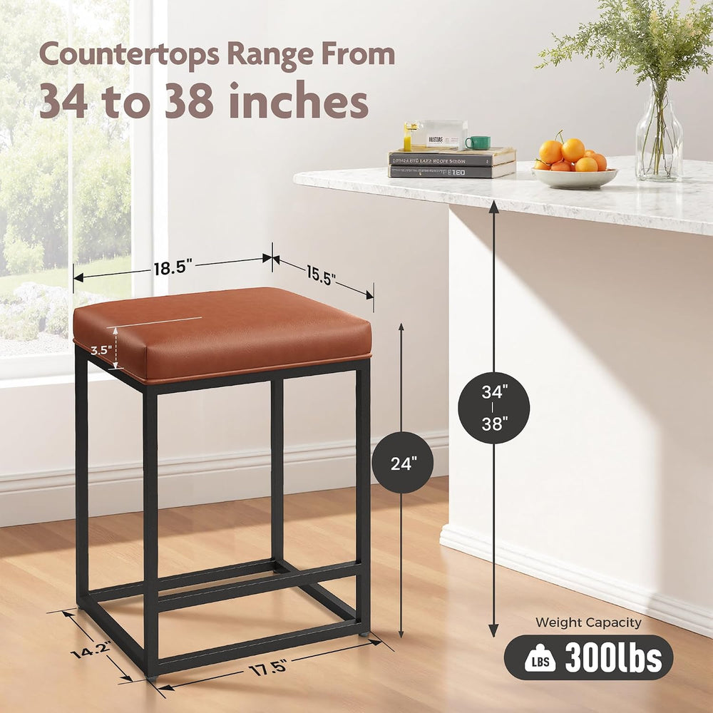 ALPHA HOME 24 Inch Counter Height Bar Stools Set of 3, Brown | Modern Barstoo...