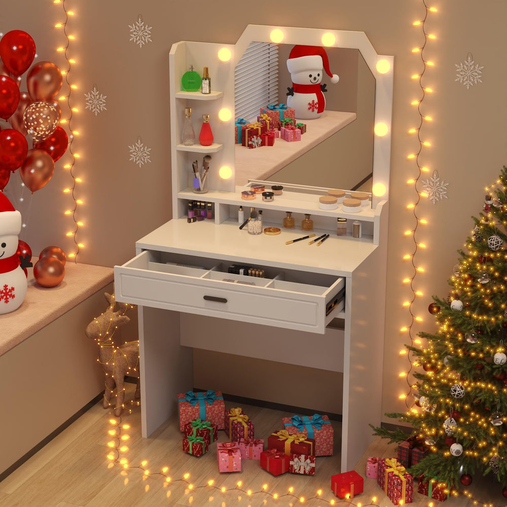 Makeup Vanity with Mirror with Lights for Girls White Lighted Vanity Desk Sma...
