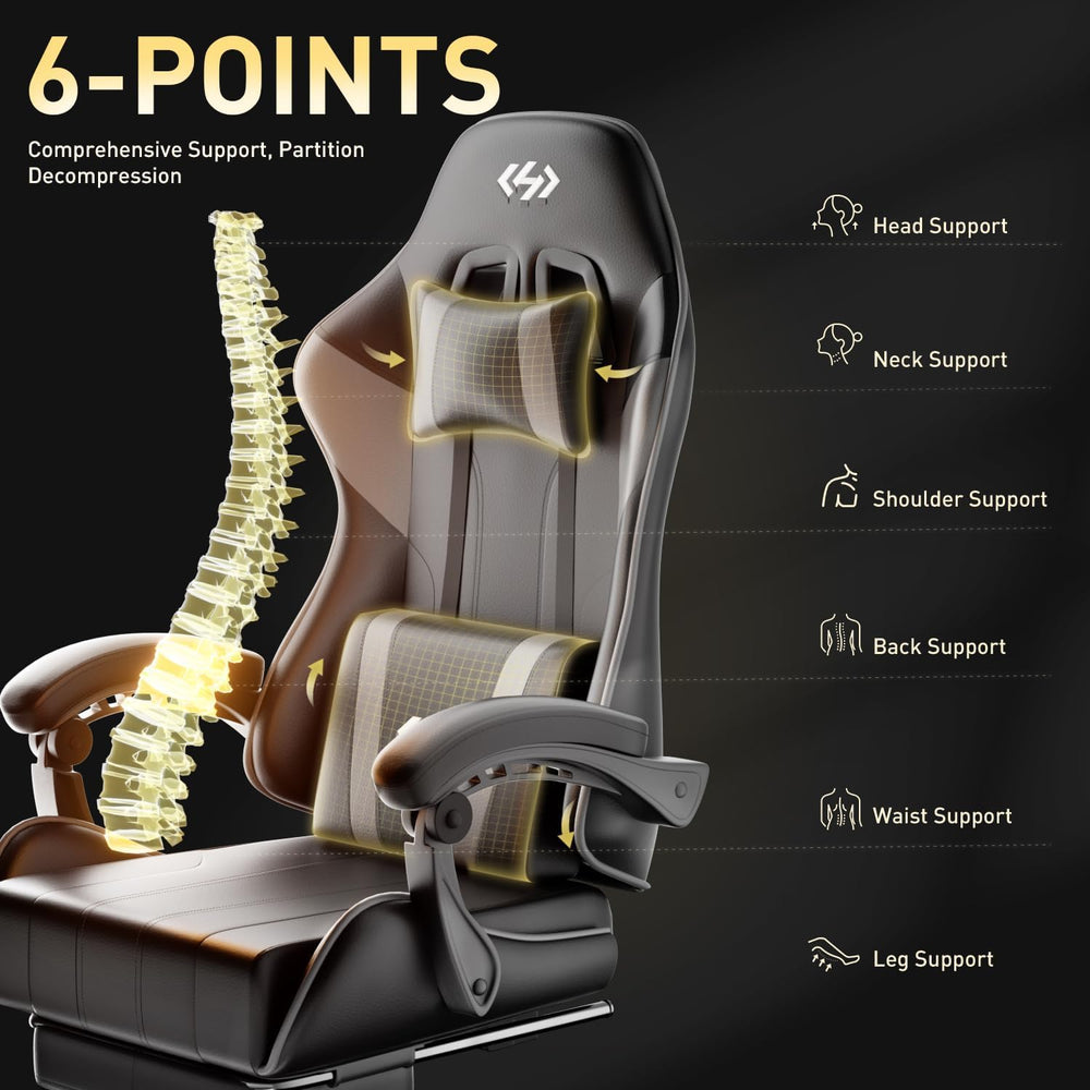 HLDIRECT Gaming Chair with Footrest, Lumbar Support & Headrest, Black&amp...