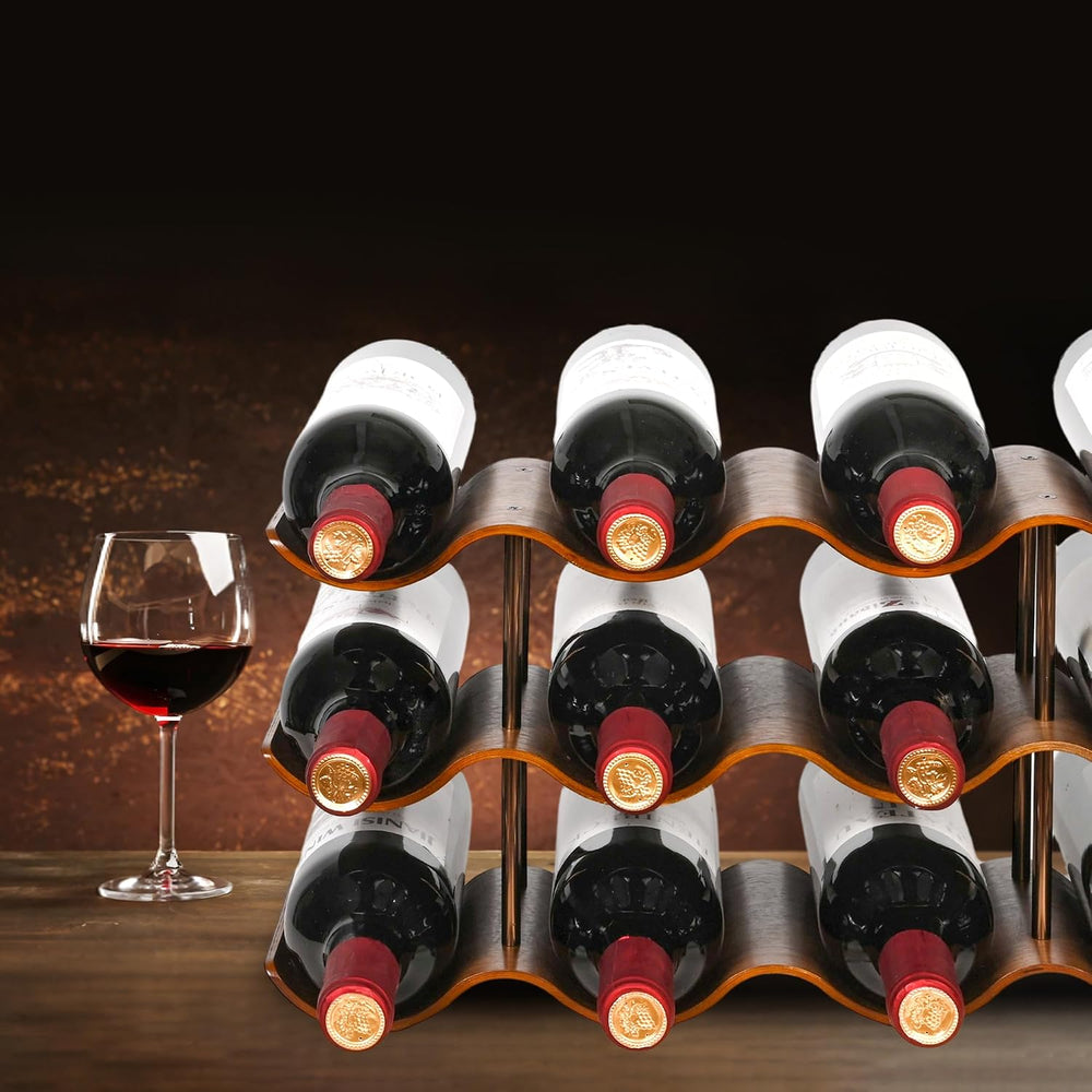 Countertop Wine Rack - 12 Bottle Freestanding Wine Bottle Holder Stand - 3 Ti...