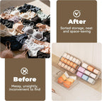 Socks Bra Underwear Drawer Organizer for Closet, 2 PCS Plastic Storage Box with 9 Removable Compartments and Lid, Clear Dresser Drawer Organizer Storage Container with Dividers for Sock Ties Belts