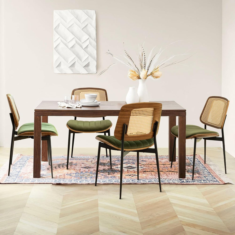 Rattan Dining Room Chairs Set of 4, Mid Century Modern Kitchen Chairs,Green V...