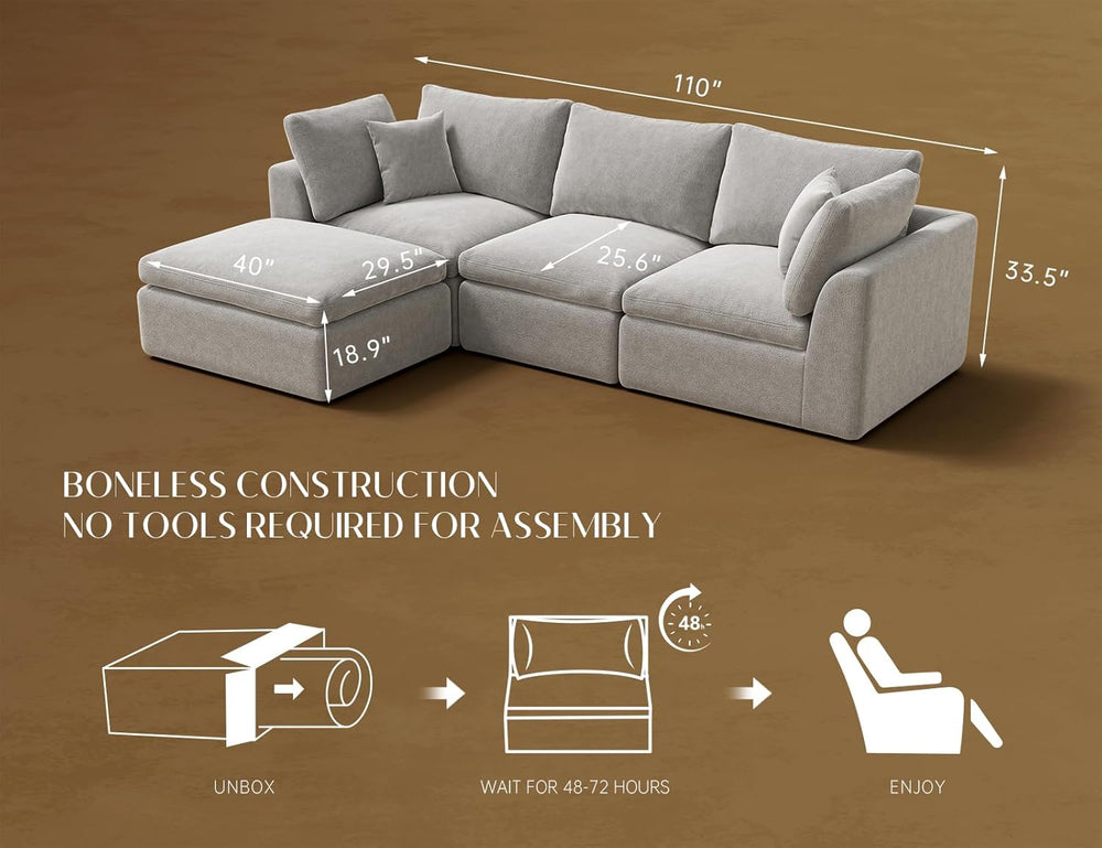ohllob 110" Cloud Sectional Couches for Living Room, L-Shape Couch with ...