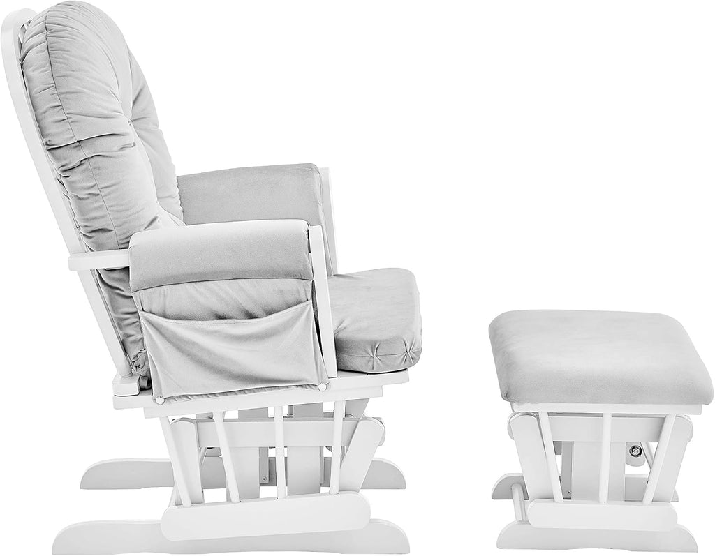 Glider and Ottoman White Wood and Gray Fabric