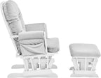 Glider and Ottoman White Wood and Gray Fabric