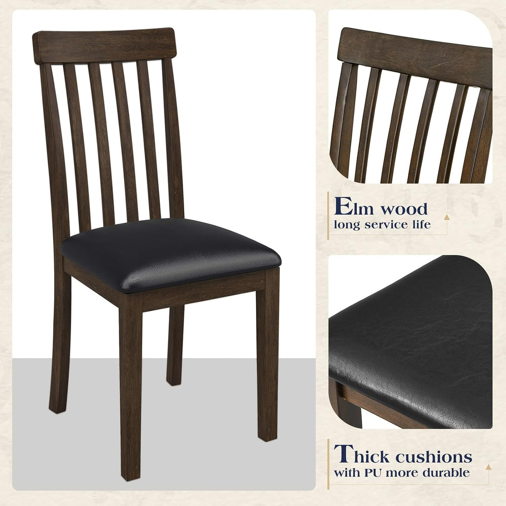 LUXOAK 7-Piece Wood Dining Table Set with Faux Marble Tabletop, Dark Brown | ...