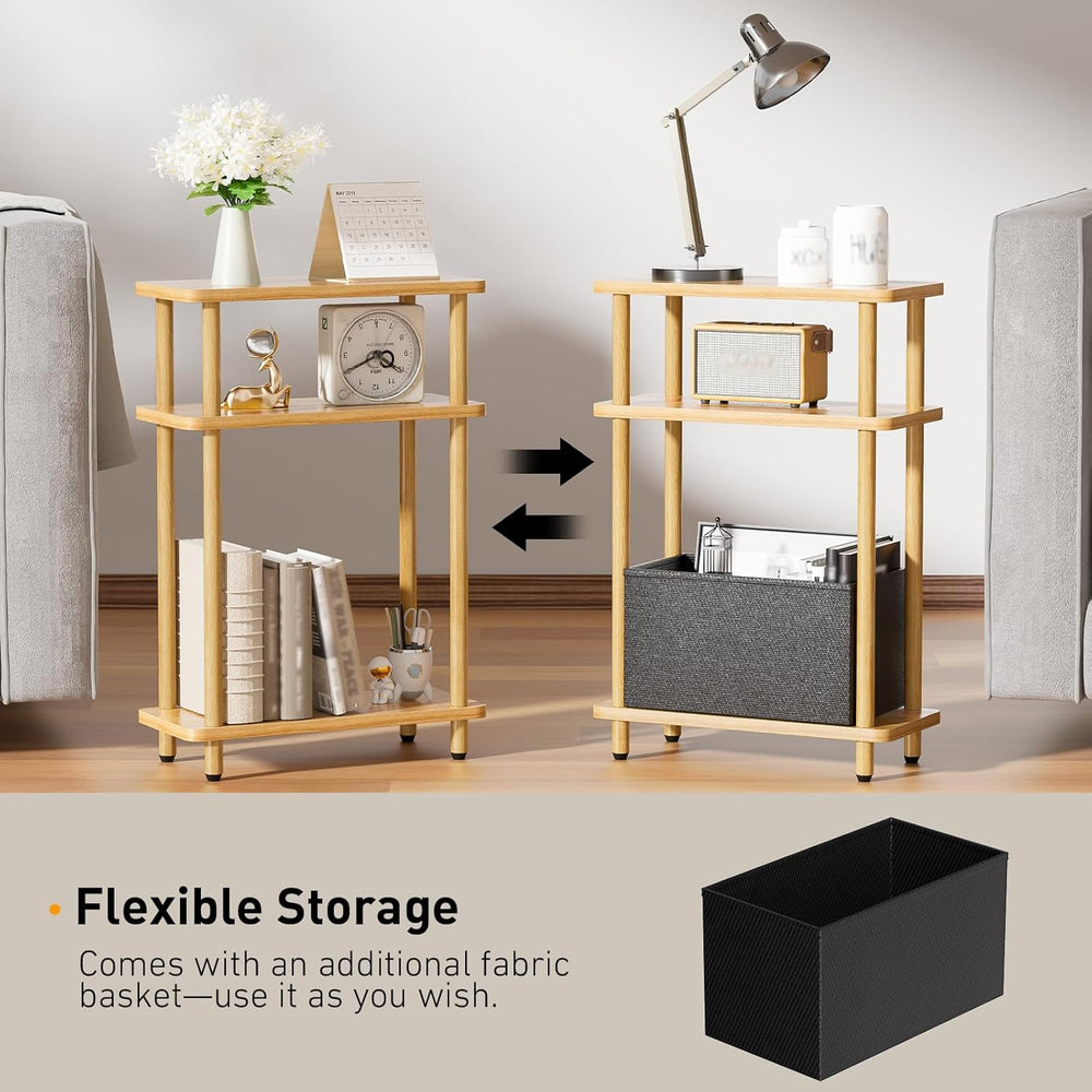THUMEYE Narrow Side Table with Fabric Basket, 7" Wide, 3 Tier Skinny End...