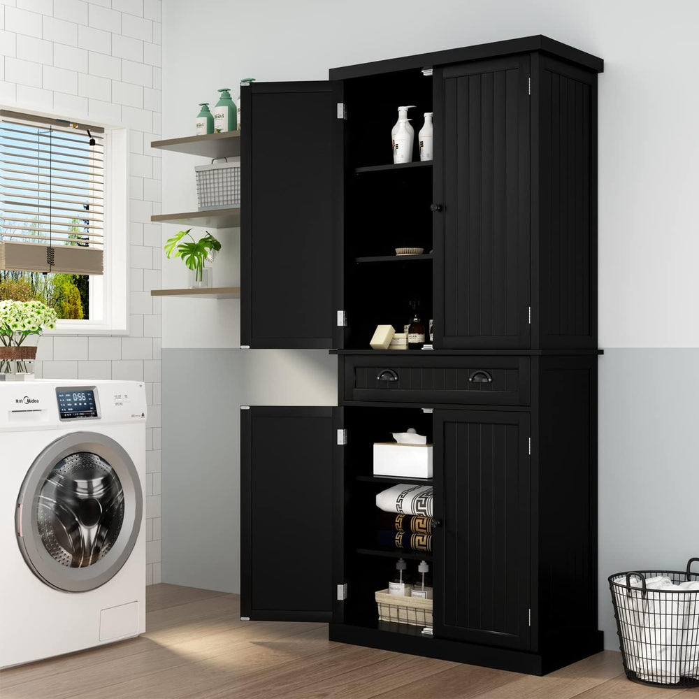 HLR 72" Kitchen Pantry Storage Cabinet, Freestanding Larder Cupboard wit...