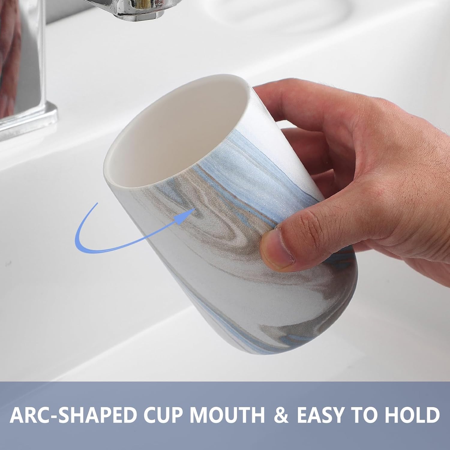 Blue Marble Toothbrush Holders - Ceramic Toothbrush Holders for Bathrooms, Toothbrush Toothpaste Holders, Marble Bathroom Tumbler Cups Reusable Toothbrush Mouthwash Cup, Bathroom Counter Organizer