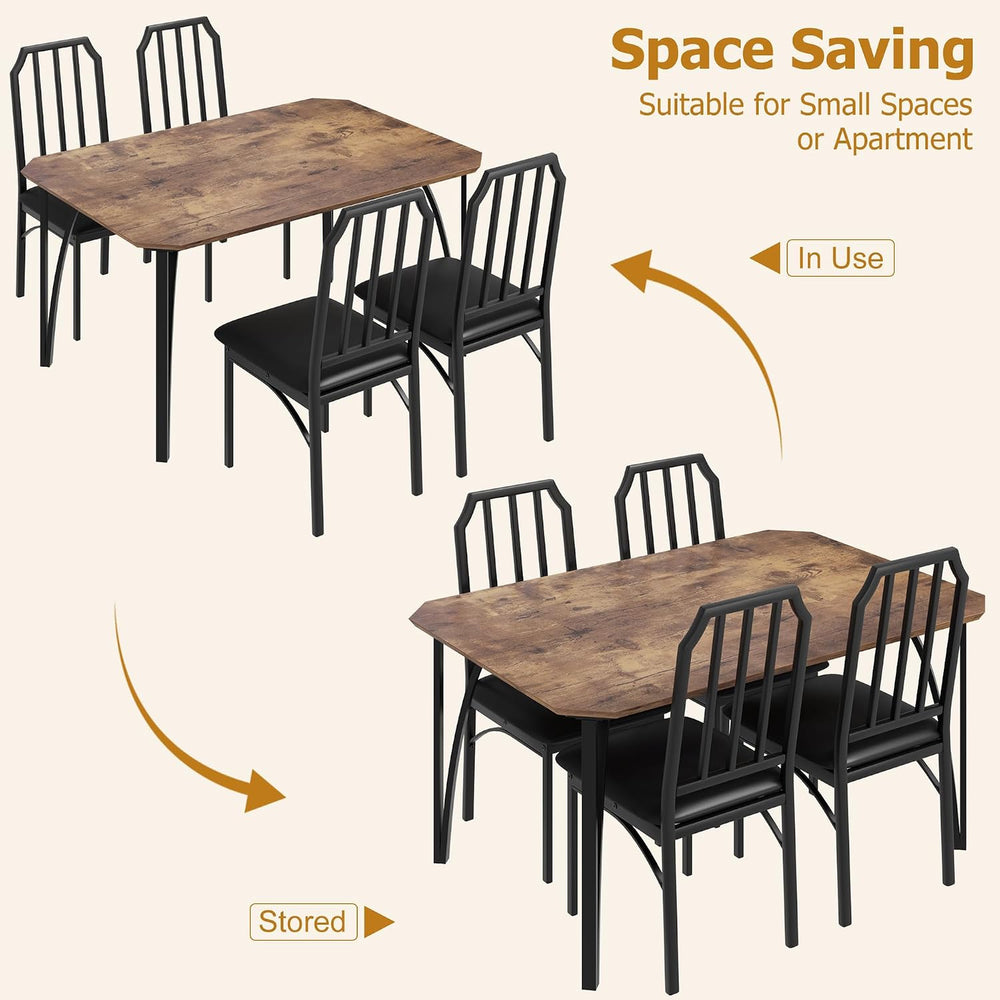 GAOMON 5-Piece Dining Table Set for 4, Modern Kitchen Table with Chamfered De...