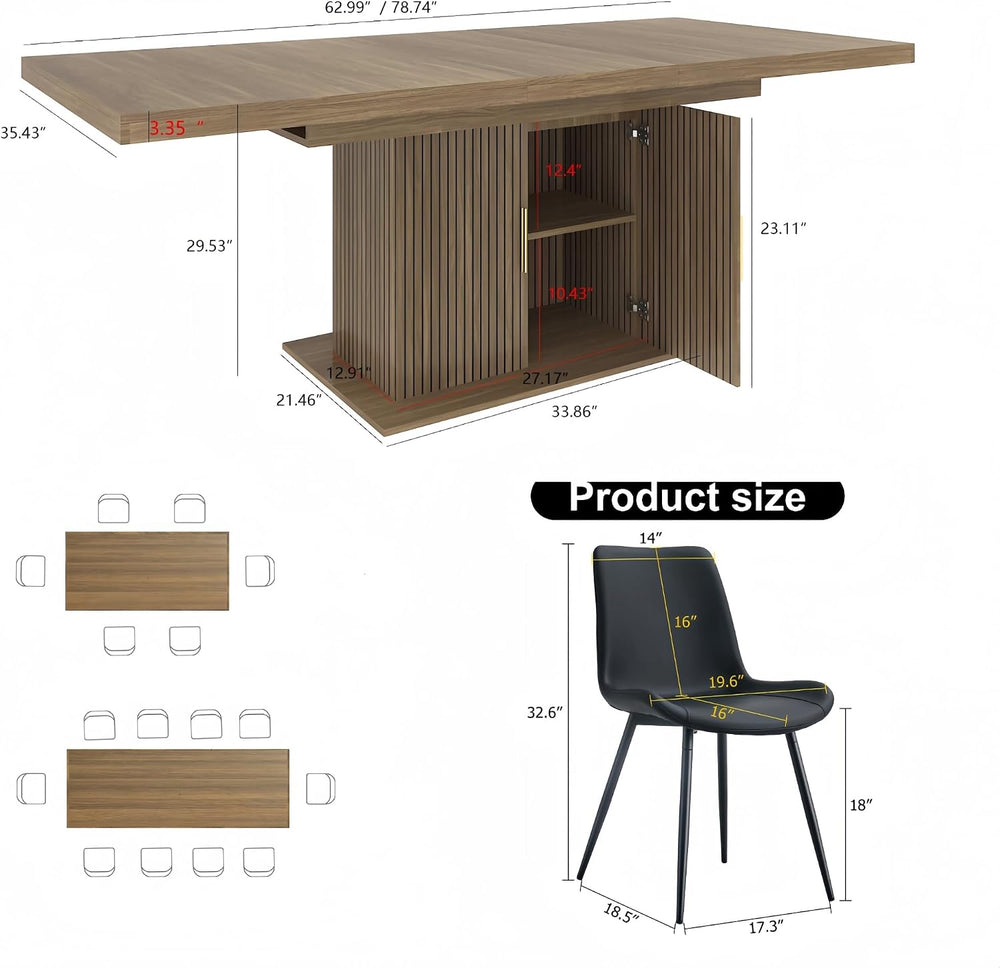 7 Piece Extendable Dining Table Set for 6, 63-79 Inch Brown Kitchen Table Set...