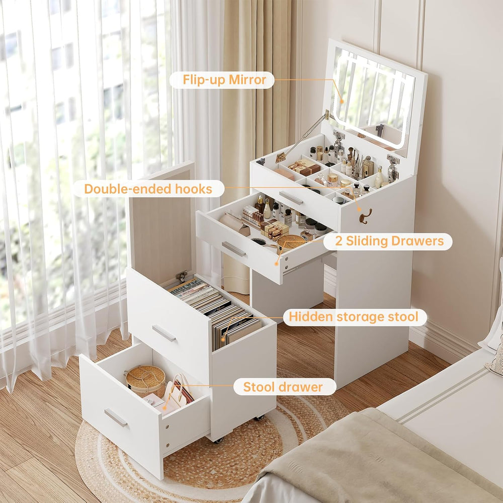 Airynee 3 in 1 Vanity, Compact Vanity with 3 Drawers | Makeup Desk with Flip-...