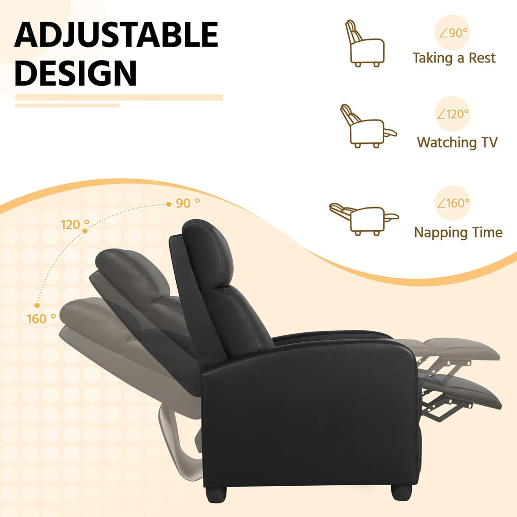 Yaheetech Recliner Chair PU Leather Recliner Sofa Home Theater Seating with Lumbar Support Overstuffed High-Density Foam & Pocket Springs, Push Back Recliners Armchair for Living Room