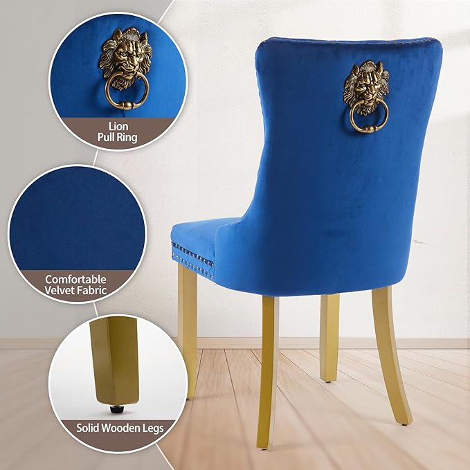 Velvet Dining Chairs Set of 6, Upholstered Dining Room Chairs with Lion Head ...