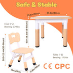 FUNLIO Kids Table and 2 Chairs Set, Height Adjustable Toddler Table and Chair Set for Ages 3-8, Easy to Wipe Arts & Crafts Table, for Classrooms/Daycares/Homes, CPC & CE Approved (3pcs Set) - Natural