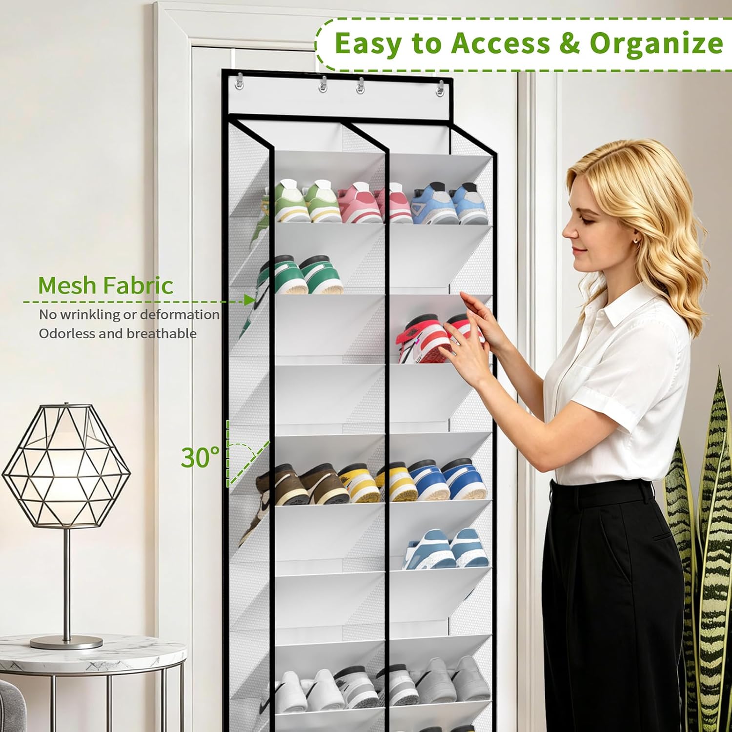 KEEPJOY 20-30 Pairs Over the Door Shoe Organizer, Mesh Hanging Shoe Rack for Door Storage with 20 Wide Deep Pockets,10-Tier White Door Shoe Holder Fits Sneakers, Boots.