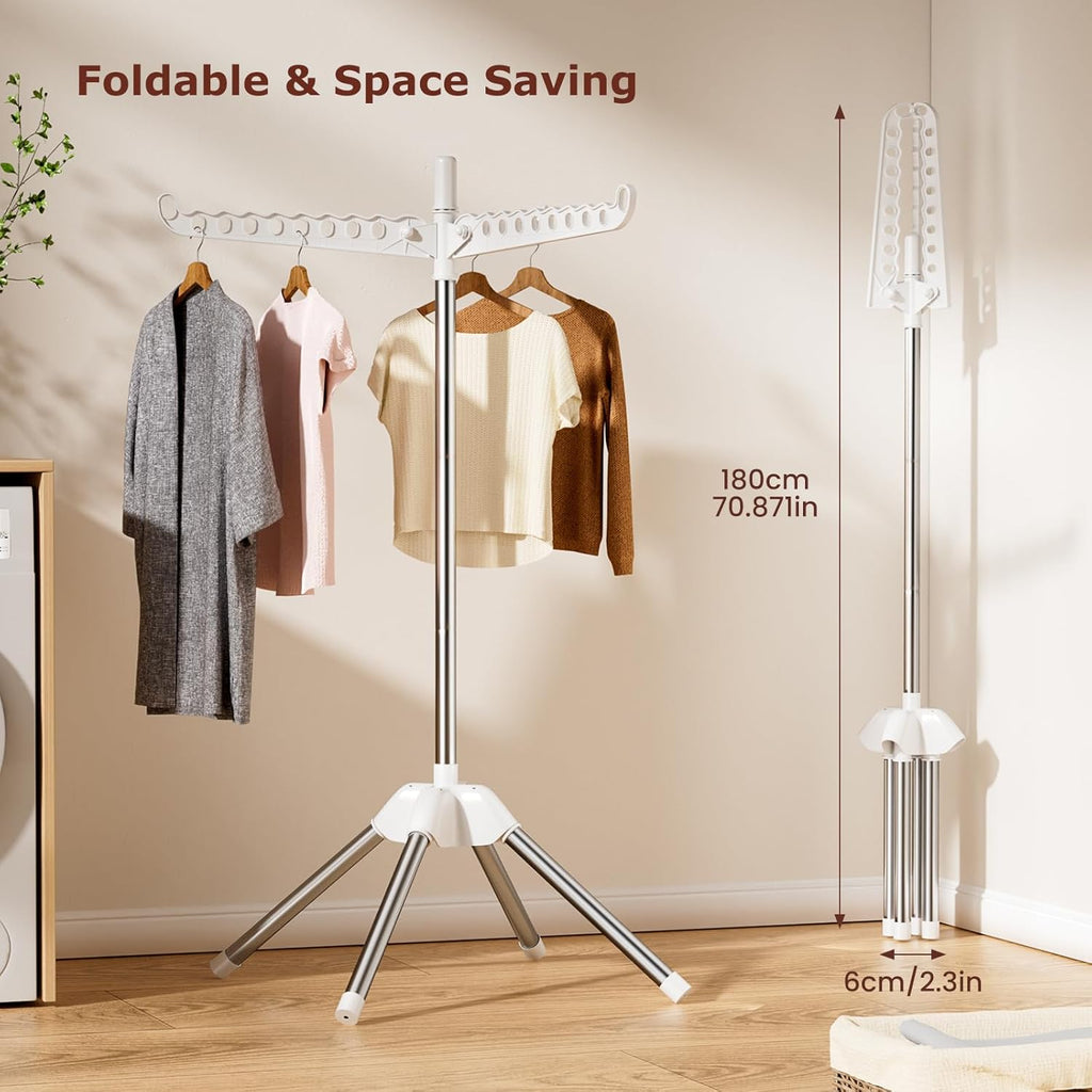 Abiglifty Rotatable and Foldable Clothes Drying Rack, Space Saving Free Standing Laundry Drying Rack for Indoor, Balcony, 1 Layer