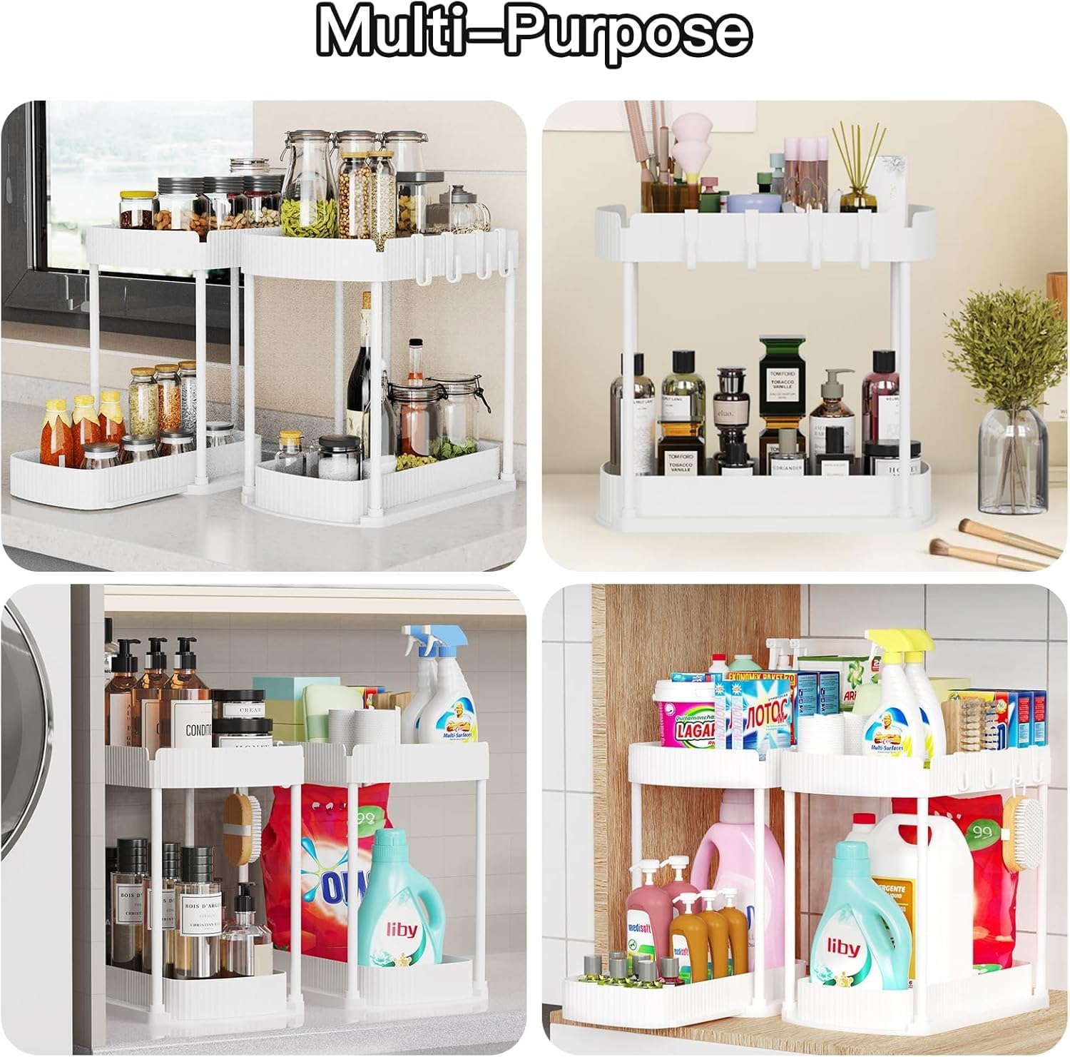 Multi-Purpose Pull-Out Storage Organizers, Under Sink & Cabinet Storage, 12.8 Inch, White (白色)