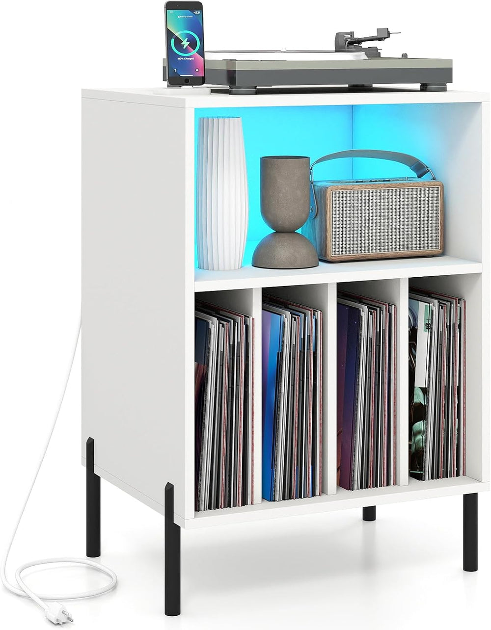 Giantex Record Player Stand with LED Lights & Charging Station, Turntable...